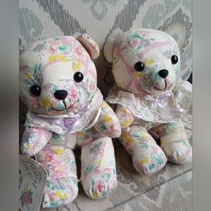 Vintage Drummers West LTD Floral Teddy Bear Plush Animal Flowers (Set of 2)
